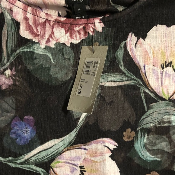 NWT RIVER ISLAND mutton sleeve floral midi dress in black - Picture 5 of 11